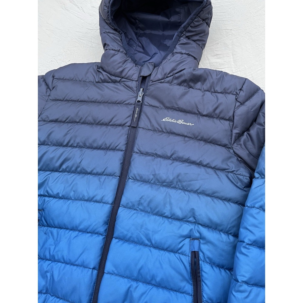 Eddie Bauer Full Zip Down‎ Jacket Youth Medium Blue Gradient Reversible Navy